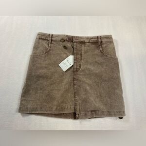 NWT Sadie & Sage Washed Mocha Brown Soft Corduroy Asymmetrical Skirt Small